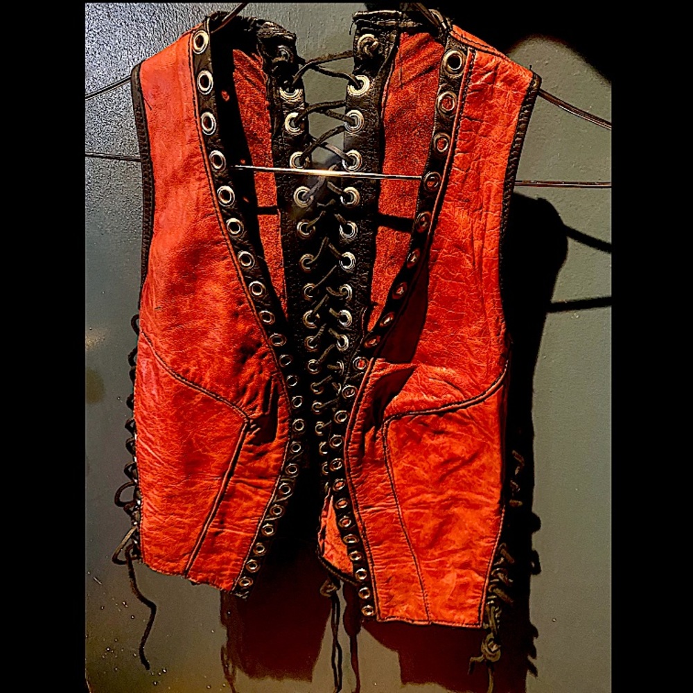 Custom red leather corset vest / crop top